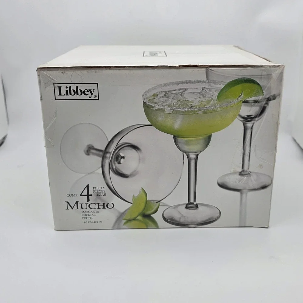 Libbey Mucho Margarita Glass Set 4pc 14.5oz Clear Glass Stemmed Barware Cocktail